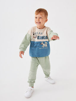 Bisiklet Yaka Uzun Kollu Bask?l? Erkek Bebek Sweatshirt ve Jogger E?ofman Alt 2li Tak?m