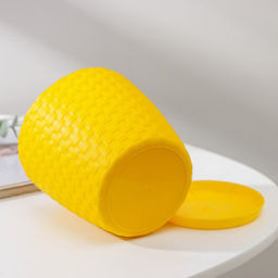 Цена за 3 шт. Горшок для цветов с поддоном «Ротанг», 1.2 л, d=13 см, h=12 см, пластиковый, жёлтый