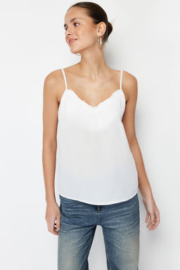 Ekru Yakas? F?rf?rl? Ask?l? Dokuma Bluz TWOSS24BZ00157