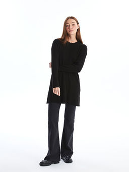 Bisiklet Yaka D?z Uzun Kollu Kad?n Triko Tunik