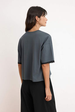 Ekru Duz Boxy Bisiklet Yaka Reglan Kol K?sa %100 Pamuk Orme T-Shirt TWOSS26TS00170 - Trendyolmilla фото 8