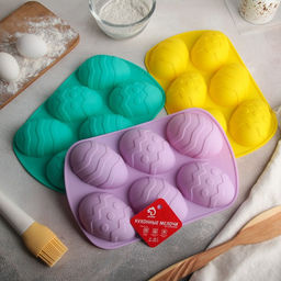 Форма для выпечки Доляна Пасха. Пасхальные яйца, силикон, 32.5?19.5 см, 6 ячеек (9.7?6.8 см), красная  фото 10