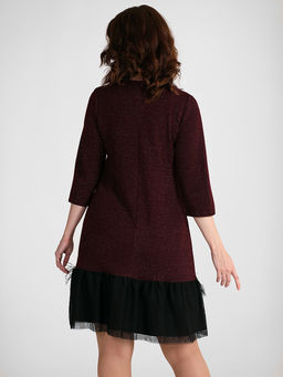 Платье бордовое с люрексом и перьями - Almond фото 4