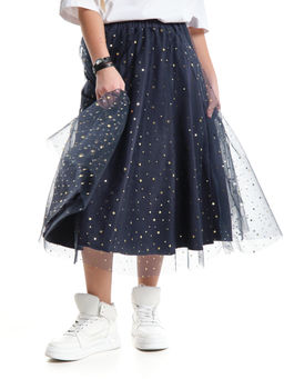 Юбка пачка длинная из фатина 22-7608 черный/зол. звезды