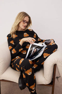 Trendyolmilla Siyah %100 Pamuklu Ay?c?kl? Orme Pijama Tak?m? THMAW23PT00514 фото 26