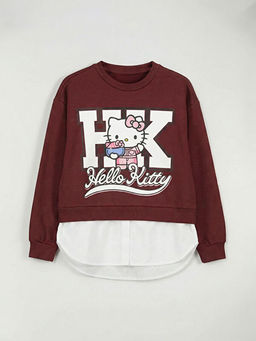 Bisiklet Yaka Hello Kitty Bask?l? K?z ?ocuk Sweatshirt