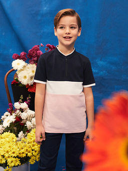 Hakim Yaka Renk Bloklu K?sa Kollu Erkek ?ocuk Ti??rt