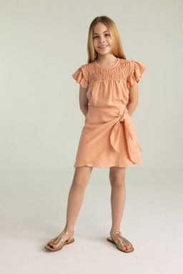 Блузка с короткими рукавами и круглым вырезом для девочек - Defacto фото 2