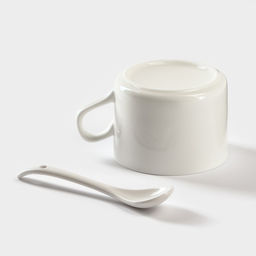 Набор кружек керамический на подставке из бамбука BellaTenero, 9 предметов: 4 кружки 150 мл, 4 ложки, подставка, белый