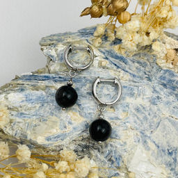 Серьги из серебристого Обсидиана