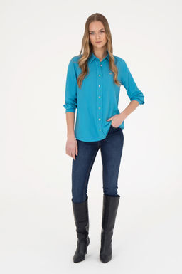 Женская синяя рубашка с длинным рукавом Неожиданная скидка в корзине - U.s. polo assn фото 4