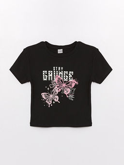 Bisiklet Yaka Bask?l? K?sa Kollu K?z ?ocuk Ti??rt