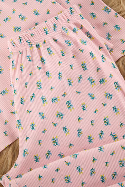 Trendyolmilla Ekru Yumusak Tuse Pamuklu Cicekli Fitilli Orme Pijama Tak?m? THMAW25PT00194 фото 2