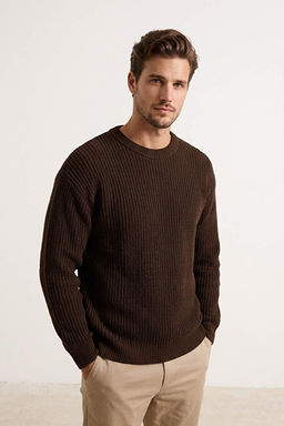 Kahverengi Oversize Bisiklet Yaka D_z Kazak TMNAW23KZ00189 - Trendyolmilla фото 2