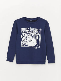 Bisiklet Yaka Bask?l? Uzun Kollu Erkek ?ocuk Sweatshirt ve E?ofman Alt? - Waikiki фото 2