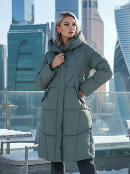 Пальто зимнее утепленное с капюшоном женское цвета хаки 7709Kh - Visdeer фото 14