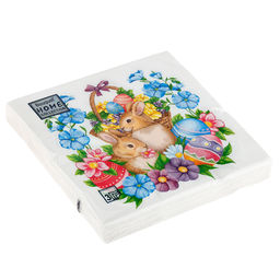 Салфетки бумажные Bouquet Home Collection Classic 33х33см, 3-х слойные, 20 штук в упаковке, 100% целлюлоза, Пасхальные кролики (Россия)