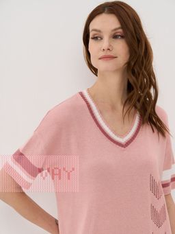 Джемпер женский 5231-41347. 36555/9839/2095 пудра/тёмная пудра/белый