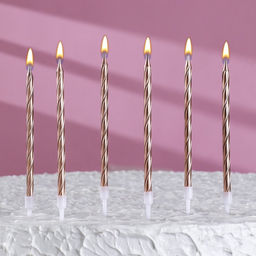 Свечи в торт витые с подставкой, 6 шт, 11 см, шампань