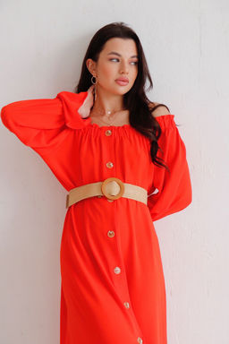 Длинное платье с открытыми плечами красное - Martichelli фото 15