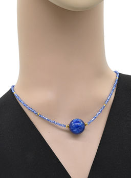 Чокер из бисера рондель 3*2мм с шаром 16мм, цвет васильковый, 39см