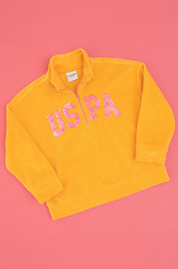 K_z _ocuk Turuncu Yar_m Fermuarl_ Pul Payetli Sweatshirt - U.s. polo assn фото 3