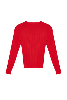 K?rm?z? Basic Bisiklet Yaka Triko Kazak TWOAW23KZ01249