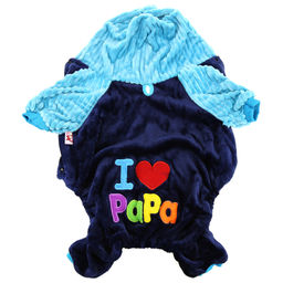 Пэт тойс (Pet toys) Одежда для собаки Комбинезон I Mama/Papa с капюшоном, с принтом, на кнопках, р-р M 33-37см, длина спинки 24см/обхват груди 38см/обхват шеи 30см, цвет-синий с голубым, плюш (100% полиэстер) (Китай) - Домашняя мода фото 6
