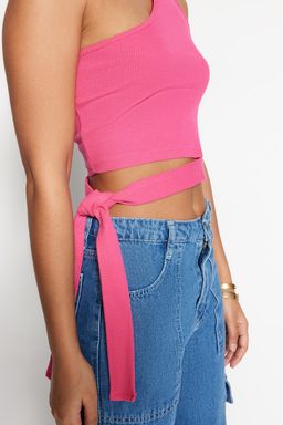 Trendyolmilla Tarc?n Tek Omuz Fitted/Vucuda Oturan Baglama Detayl? Fitilli Orme Bluz TWOSS22BZ1558 фото 4