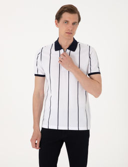 Lacivert _izgi Detayl_ Slim Fit Polo Yaka Ti__rt