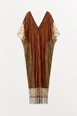 LIMITED EDITION VELVET, SEQUIN, AND BEADED CONTRAST DRESS - Zara фото 6