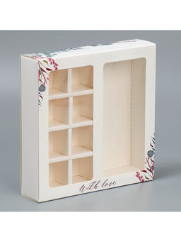 Цена за 5 шт. Коробка под 8 конфет и шоколад с ячейками, кондитерская упаковка, With Love 18×18×4 см