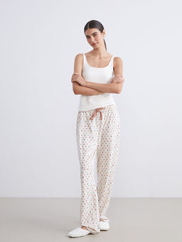 B?y?k Beden Beli Lastikli Kalp Bask?l? Kad?n Pijama Alt?