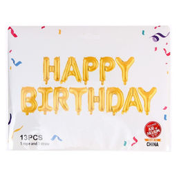 Шары воздушные фольгированные 16" «Happy Birthday», цвет золотой