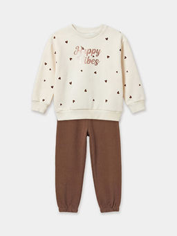 Bask?l? K?z ?ocuk Sweatshirt ve E?ofman Alt?