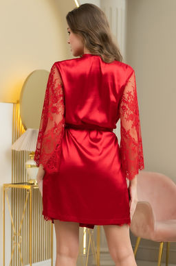 ESTER 7293 Короткий атласный запашной халат Mia-Amore с широкими длинными кружевными рукавами  фото 2