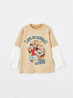 Bisiklet Yaka Uzun Kollu Nostaljik Maymun Bask?l? Erkek Bebek Ti??rt