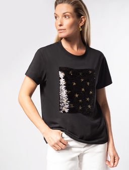 VILATTE / Футболка из премиального хлопка с авторским принтом пайетками  фото 8