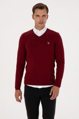 Erkek Slim Fit V Yaka Bordo Basic Kazak - U.s. polo assn фото 3