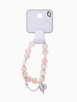 Браслет с подвесками "Сахарный" сердце, искра. шар № 10/8, цвет розово-бежевый в серебре