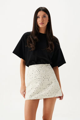 Юбка Annete А1428 мини джинсовая ткань белая с пайетками  фото 8