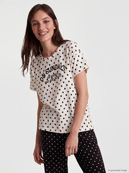 Bisiklet Yaka Puantiyeli Kad?n Pijama Tak?m