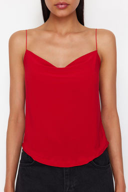 K?rm?z? Spagetti Ask?l? Degaje Yaka Esnek Orme Bluz TWOSS24BZ00640 - Trendyolmilla фото 4