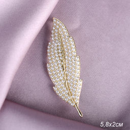 Брошь Перо 5,8 см / GM273-55 /уп 36/ с жемчугом - Галеонтрейд фото 2