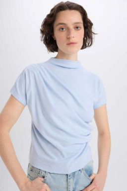Slim Fit Dar Kesim Bisiklet Yaka Basic Duz Ribana K?sa Kollu Tisort