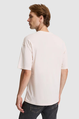 Erkek Krem Comfort Fit Bisiklet Yaka Ti__rt