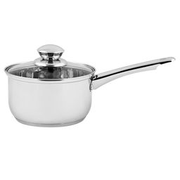 Ковш из нержавеющей стали Greta 1л, д15,5см, h11см, s0,4мм, дно s1,3мм, длина 30,5см, стеклянная крышка, Appetite (Китай) Подходит для всех видов плит, включая индукционную.