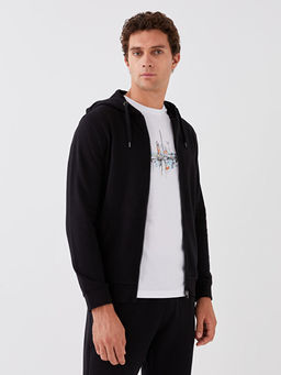 Kap??onlu Uzun Kollu Erkek Kal?n Fermuarl? Sweatshirt