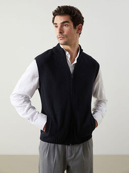 Standart Kal?p Dik Yaka Erkek Triko Yelek