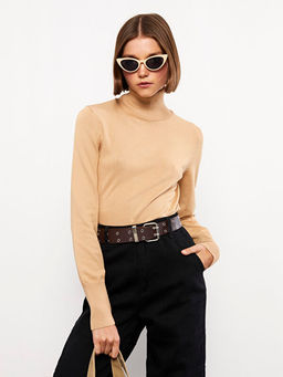 Bal?k?? Yaka D?z Uzun Kollu Kad?n Triko Kazak